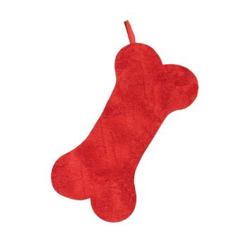 STOCKING 14" PET RED FLEECE CABLE KNIT DOG BONE DESIGN