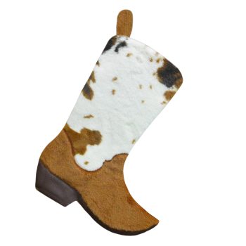 STOCKING 18" BROWN/WHITE FAUX FUR COWBOY BOOT DESIGN