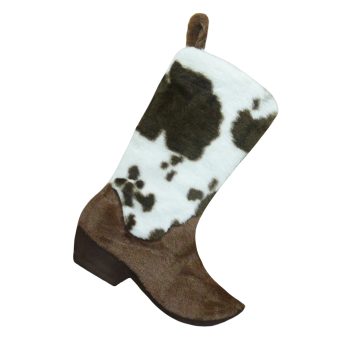 STOCKING 18" DARK BROWN/WHITE FAUX FUR COWBOY BOOT DESIGN