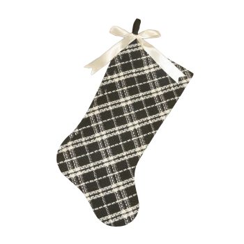 STOCKING 20.5" BLACK/WHITE PLAID W/RIBBON BOW