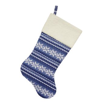 STOCKING 20.5" BLUE/WHITE KNITTED W/SHERPA CUFF