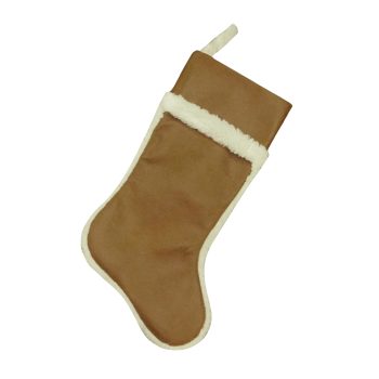 STOCKING 20.5" BROWN/WHITE FAUX SUEDE W/SHERPA TRIM