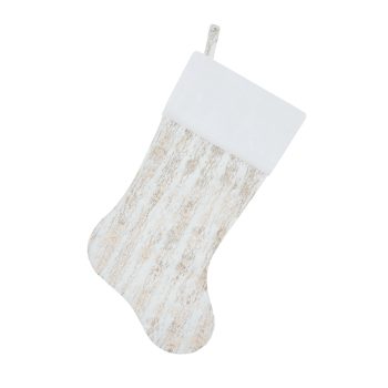 STOCKING 20.5" GOLD/WHITE BRUSHED METALLIC FAUX FUR W/FAUX FUR CUFF