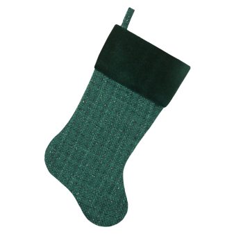 STOCKING 20.5" GREEN SPARKLE TWEED W/VELVET CUFF