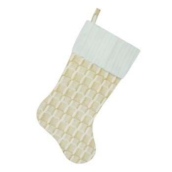 STOCKING 20.5" IVORY/GOLD TWISTED CABLE KNIT W/KNIT CUFF