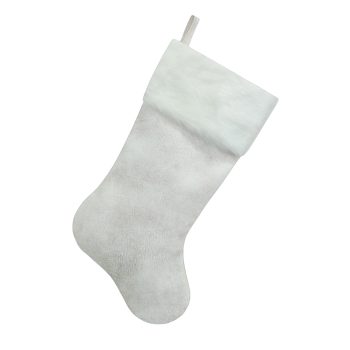 STOCKING 20.5" IVORY/WHITE FAUX SUEDE W/FAUX FUR CUFF
