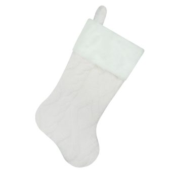 STOCKING 20.5" IVORY/WHITE FLEECE CABLE KNIT W/FAUX FUR CUFF