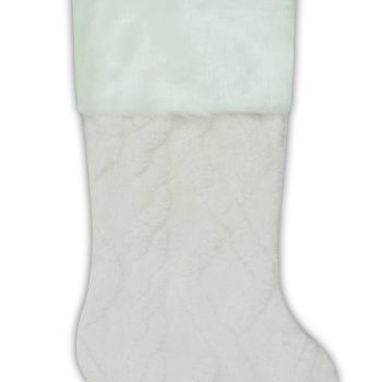 STOCKING 20.5" IVORY/WHITE FLEECE CABLE KNIT W/FAUX FUR CUFF