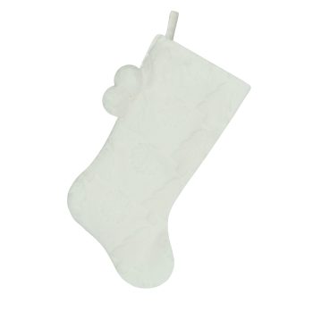 STOCKING 20.5" OFF WHITE EMBOSSED FAUX FUR W/POMS POMS