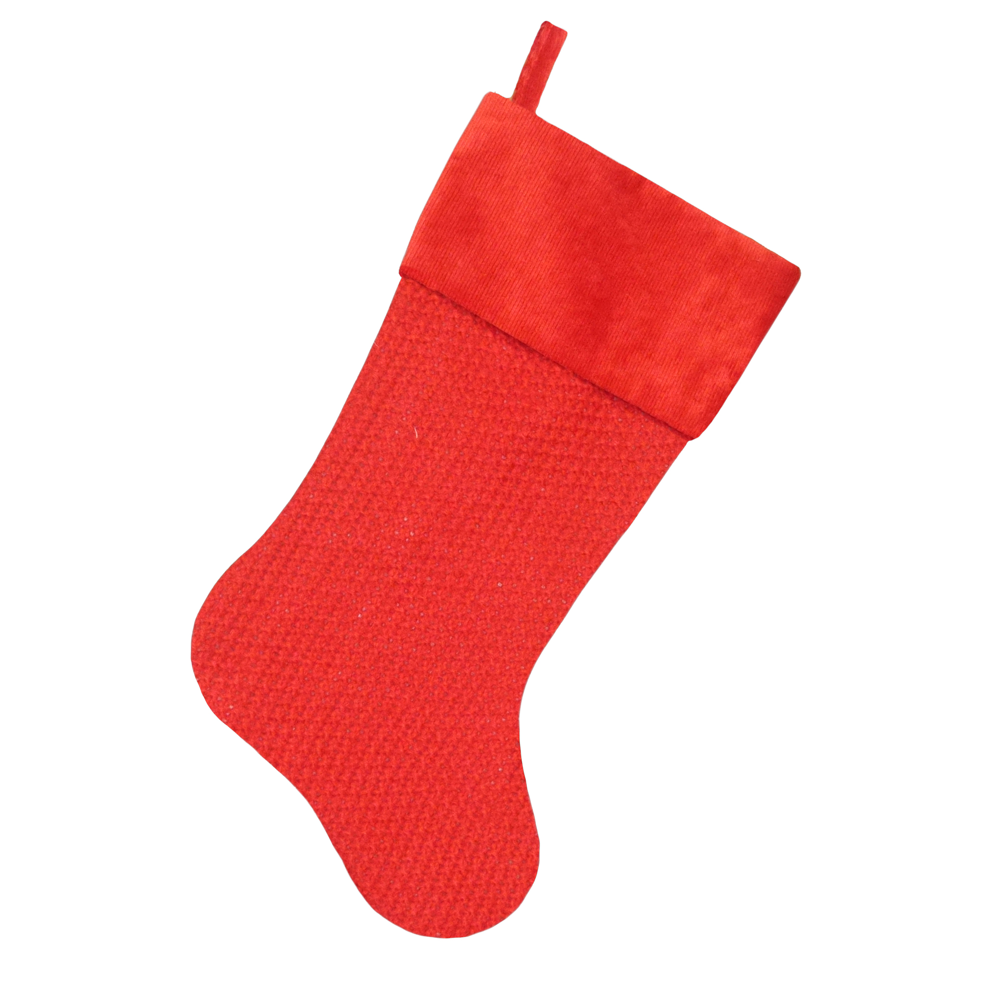 STOCKING 20.5" RED KNIT W/CORDUROY CUFF