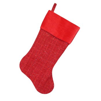 STOCKING 20.5" RED SPARKLE TWEED W/VELVET CUFF
