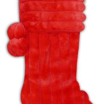 STOCKING 20.5" DELUXE RED STRIPED FAUX FUR W/POMS POMS