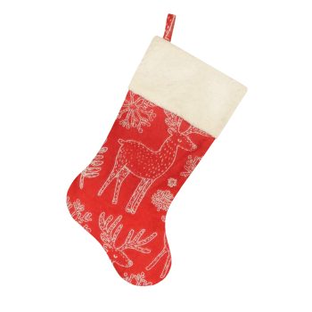 STOCKING 20.5" RED/WHITE REINDEER & SNOWFLAKE W/SHERPA CUFF
