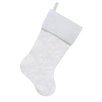 STOCKING 20.5" WHITE JACQUARD W/VELVET CUFF
