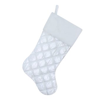 STOCKING 20.5" WHITE REFLECTIVE PUFFER W/FAUX FUR CUFF