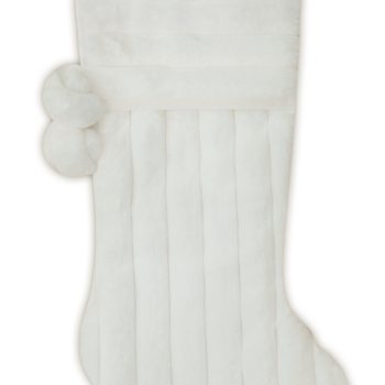 STOCKING 20.5" DELUXE WHITE STRIPED FAUX FUR W/POMS POMS