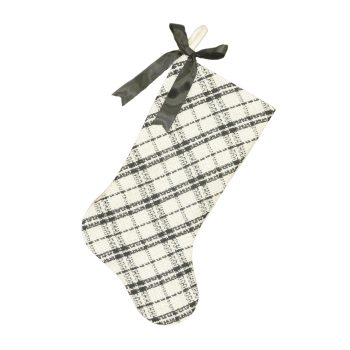 STOCKING 20.5" WHITE/BLACK PLAID W/RIBBON BOW