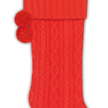STOCKING 21.5" RED CABLE KNIT W/KNIT CUFF & POMS POMS