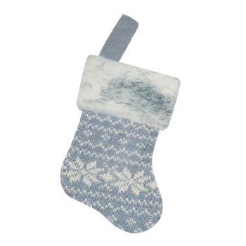 STOCKING MINI 6" GREY/WHITE KNITTED W/FAUX FUR CUFF