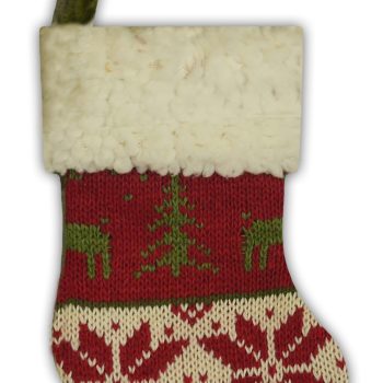 STOCKING MINI 6" RED/GREEN/WHITE KNITTED W/SHERPA CUFF