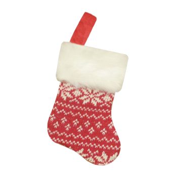 STOCKING MINI 6" RED/WHITE KNITTED W/FAUX FUR CUFF