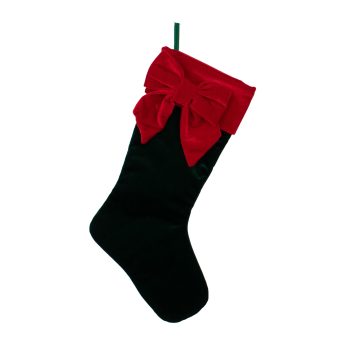 STOCKING 22" GREEN VELVET W/RED TRIM AND BOW
