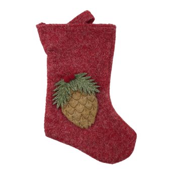 STOCKING FELT 9" RED W/PINE CONE