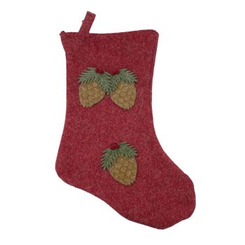 STOCKING FELT 18" RED W/PINE CONES