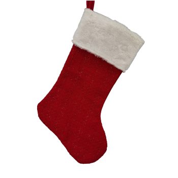 STOCKING 20" FUR CUFF RED/GREEN/BROWN WOVEN TEXTURE