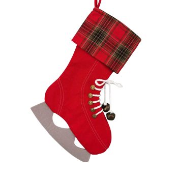 STOCKING ICE SKATING 20" RED/GREEN TARTAN CUFF