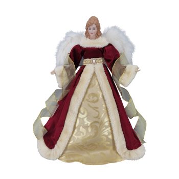 ANGEL TREE TOPPER 16" BURGUNDY/GREEN/GOLD