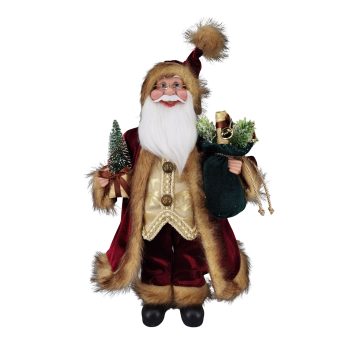 SANTA STANDING 18" BURGUNDY/BROWN HOLDING GIFT SACK