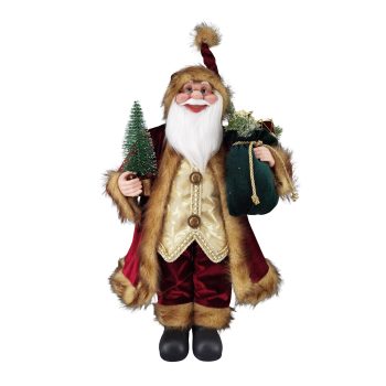 SANTA STANDING 24" BURGUNDY/BROWN HOLDING GIFT SACK