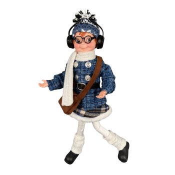 ELF POSABLE GIRL 18" BLUE/WHITE TARTAN W/READING GLASSES HOLDING A BOOK