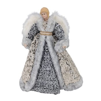 ANGEL TREE TOPPER 16" GRAY FUR/WOOL GOWN