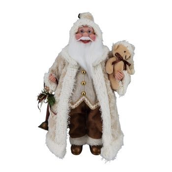 SANTA STANDING 18" IVORY/BROWN HOLDING BEAR