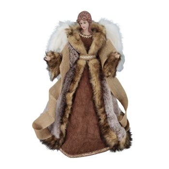 ANGEL TREE TOPPER 16" BROWN FUR GOWN