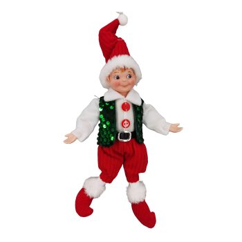 ELF POSABLE 10" RED/GREEN/WHITE W/SEQUINS VEST