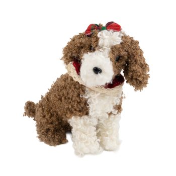 DOG POODLE 11"X7"X11" BROWN/WHITE W/BOW