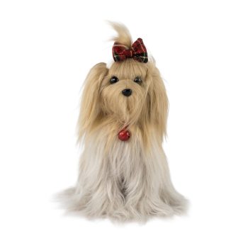 DOG YORKIE 8"X5"X10.5" BEIGE/WHITE W/BOW