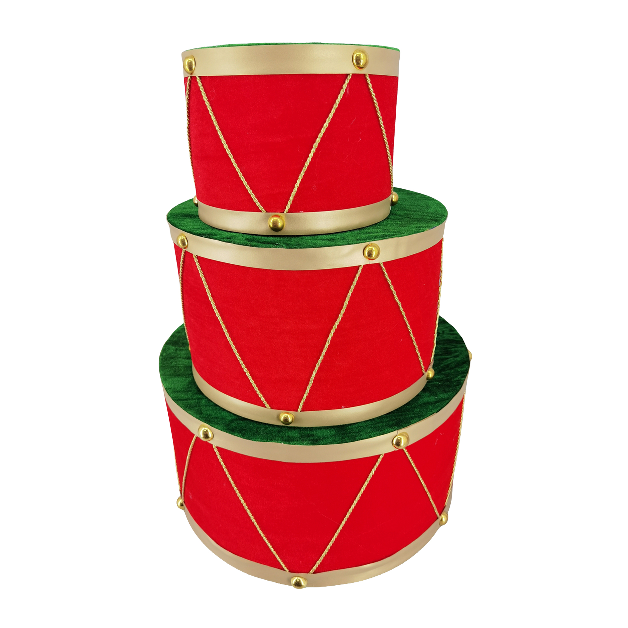 DRUM DECOR 3PC SET 8"/12"/16" RED/GREEN/GOLD LACING DETAIL