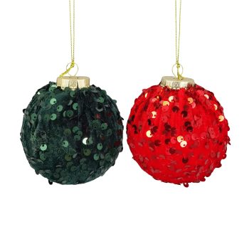 BALL VELVET SEQUINS 2 STYLE 3" RED/EMERALD GREEN