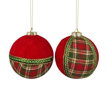 BALL VELVET 2 STYLE 4" HALF TARTAN GREEN/RED