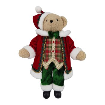 STANDING BEAR 18" RED/DK.GREEN W/TARTAN VEST & SANTA HAT