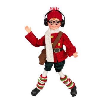 ELF POSABLE 18" RED/EMERALD GREEN/WHITE W/HEADPHONE & SLING BAG