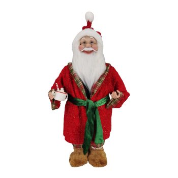 SANTA STANDING 18" RED/GREEN/BROWN ROBE GOWN HOLDING HOT COCOA