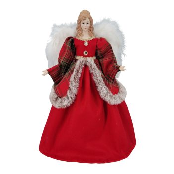 ANGEL TREE TOPPER 16" RED/BLACK TARTAN SLEEVES GOWN