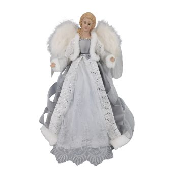 ANGEL TREE TOPPER 16" SILVER/WHITE SEQUINS/LACE GOWN