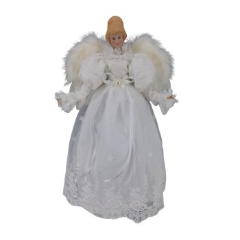 ANGEL TREE TOPPER 16" ALL WHITE LACE GOWN