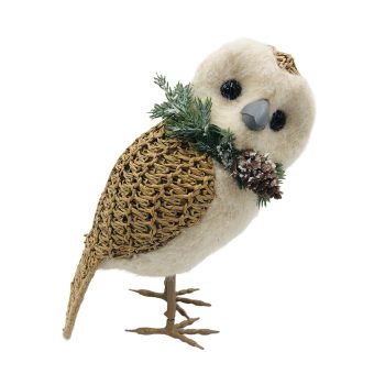 OWL STANDING 7"X9" BROWN/CREAM WOVEN FABRIC